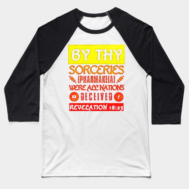 Revelation 18:23 By thy Sorceries Pharmakeia Vintage Sunset Baseball T-Shirt by BubbleMench